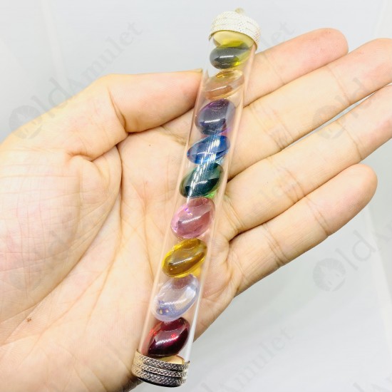 Set 9color Oval Naga-eye 100%authentic Gemstone Thai Real Amulet Size-s