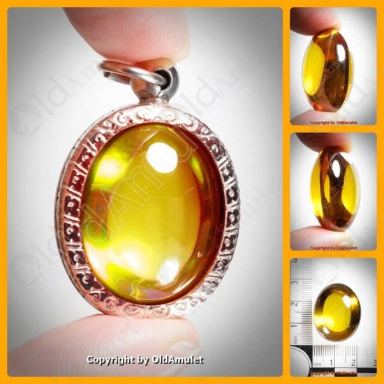 Yellow Oval Naga-eye +pandents Thai Holy Amulet Gemstone 100%real Size-m