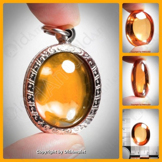 ORANGE OVAL NAGA-EYE +PANDENTS CASTHAI HOLY AMULET GEMSTONE 100%REAL SIZE-M