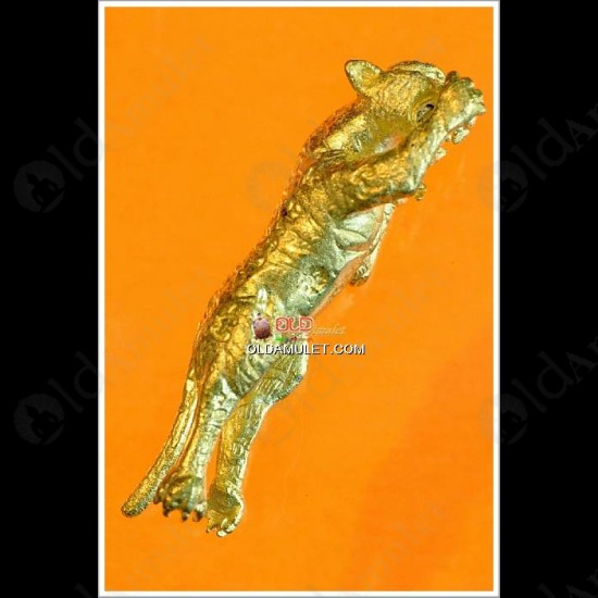 THAI AMULET TAKUD GOLD PLATE TIGER LIFE PROTECTION BRONZE LP UP 2552