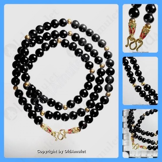 Black Beads Necklace 7mm W-shape Hook For Thai Amulet Pendants Long-30cm