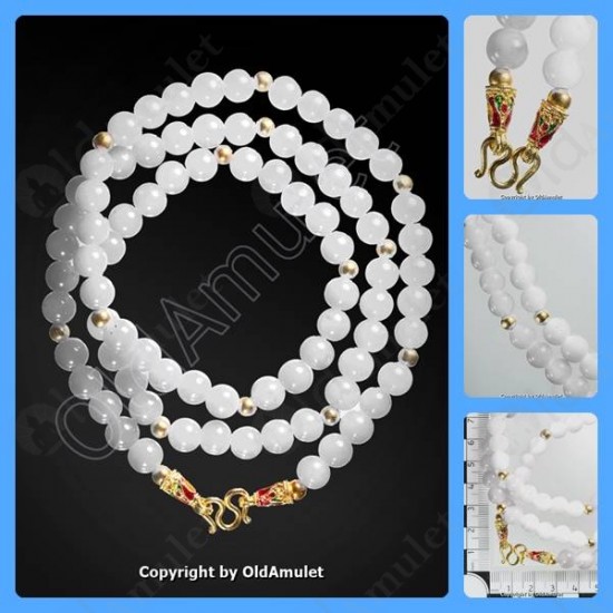 White Beads Necklace 7mm W-shape Hook For Thai Amulet Pendants Long-30cm