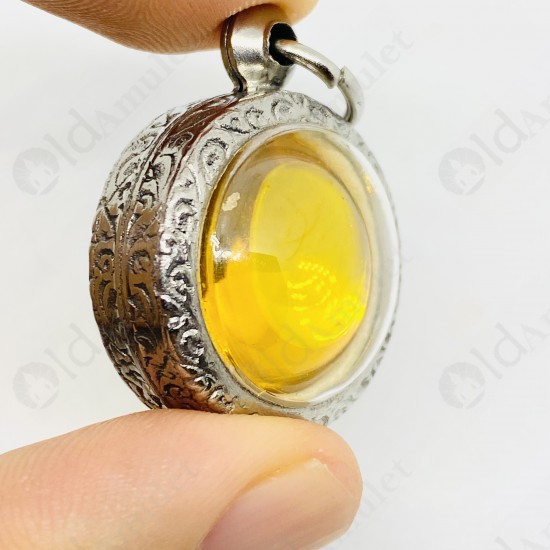 Yellow Round Naga-eye Thai Holy Real Amulet Gemstone 100%authentic Size-m