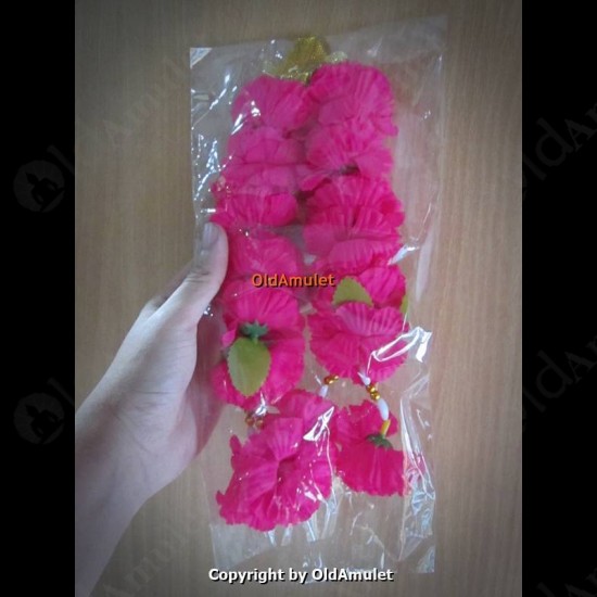 PINK PLASTIC FLOWER CHAIN HANDMADE THAI AMULET OFFERING WORSHIP STUFF