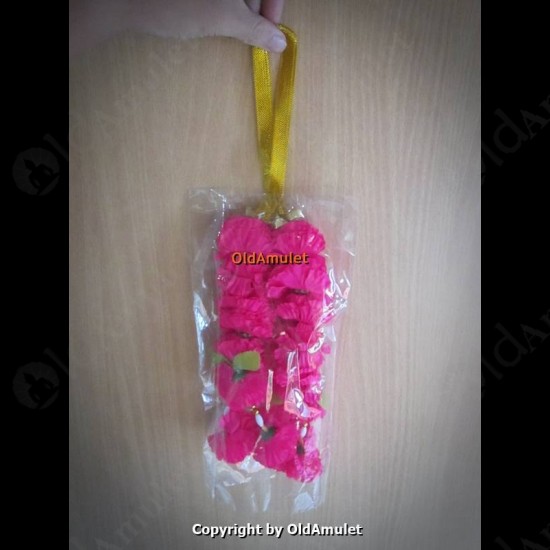 PINK PLASTIC FLOWER CHAIN HANDMADE THAI AMULET OFFERING WORSHIP STUFF