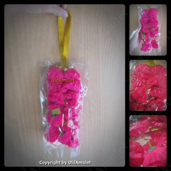 PINK PLASTIC FLOWER CHAIN HANDMADE THAI AMULET OFFERING WORSHIP STUFF