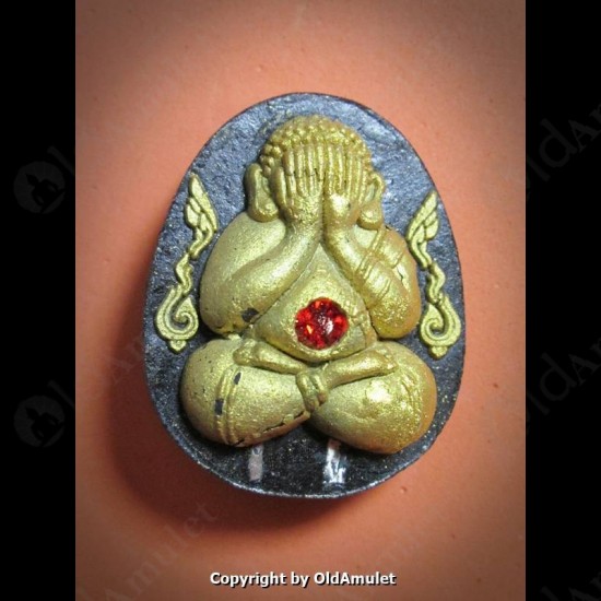 Thai Amulet Pid-ta Closed Eye 2takroot Paint Powder Mixed Lp Koon 2556