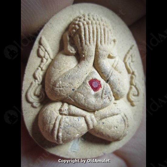 THAI AMULET PID-TA CLOSED EYE 2TAKROOT YELLOW POWDER MIXED LP KOON 2556