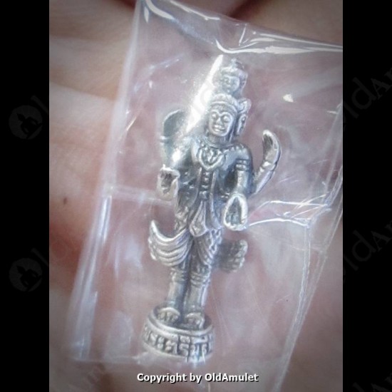 THAI AMULET TRI-MU-LA-TI SMALL SIZE WHITE COLOR PLATED LP KOON 2556