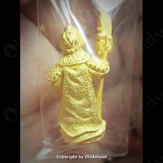 THAI AMULET GUAN-YU GOD SMALL SIZE BRONZE GOLD SAND LP KOON BAN-RAI 2556