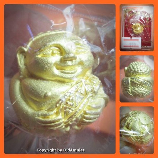 THAI AMULET SANGAJAI HAPPY BUDDHA BRONZE GOLD LP KOON BAN-RAI 2556