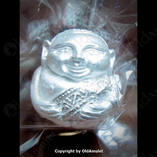 THAI AMULET SANGAJAI HAPPY BUDDHA BRONZE SILVER LP KOON BAN-RAI 2556