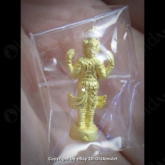 THAI AMULET TRI-MU-LA-TI SMALL SIZE GOLD PLATED LP KOON BAN-RAI 2556