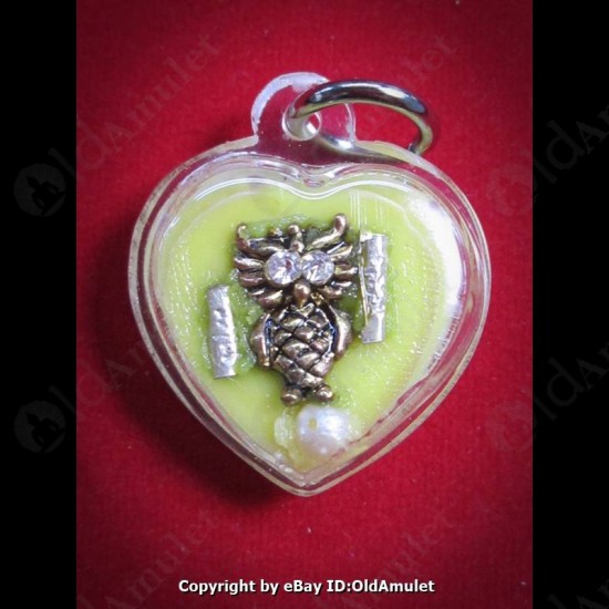 THAI AMULET WAX HAU JAI HEART GOLD OWL WATERPROOF LP AJAN O 2556