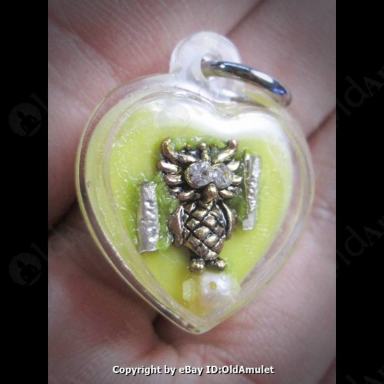 THAI AMULET WAX HAU JAI HEART GOLD OWL WATERPROOF LP AJAN O 2556