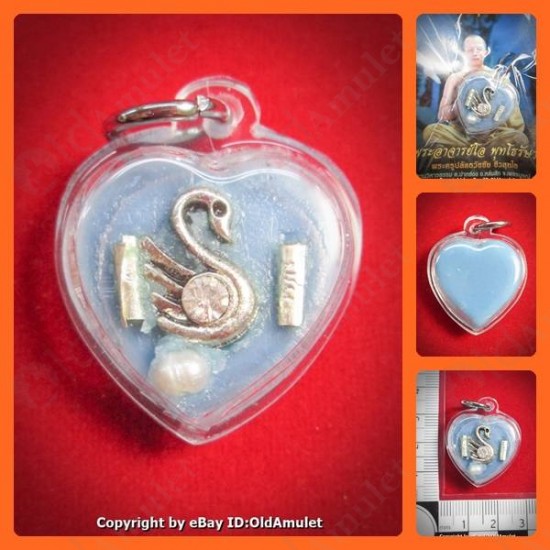 THAI AMULET WAX HAU JAI HEART SILVER SWAN WATERPROOF LP AJAN O 2556