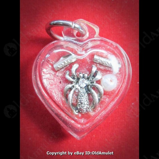 THAI AMULET WAX HAU JAI HEART SILVER SPIDER WATERPROOF LP AJAN O 2556