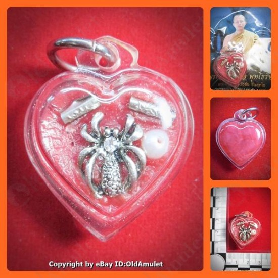 THAI AMULET WAX HAU JAI HEART SILVER SPIDER WATERPROOF LP AJAN O 2556