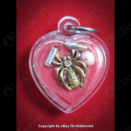 THAI AMULET WAX HAU JAI HEART GOLD SPIDER WATERPROOF LP AJAN O 2556