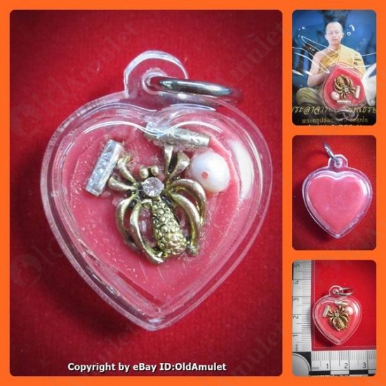 THAI AMULET WAX HAU JAI HEART GOLD SPIDER WATERPROOF LP AJAN O 2556