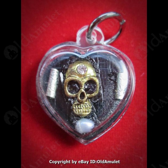 THAI AMULET WAX HAU JAI HEART GOLD SKULL WATERPROOF LP AJAN O 2556