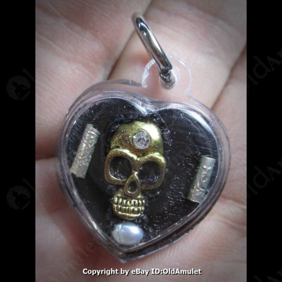 THAI AMULET WAX HAU JAI HEART GOLD SKULL WATERPROOF LP AJAN O 2556