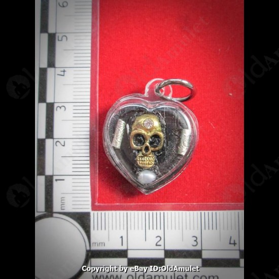 THAI AMULET WAX HAU JAI HEART GOLD SKULL WATERPROOF LP AJAN O 2556