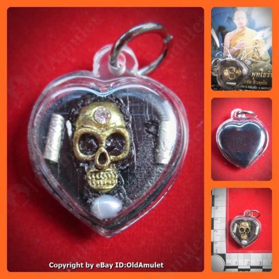 THAI AMULET WAX HAU JAI HEART GOLD SKULL WATERPROOF LP AJAN O 2556