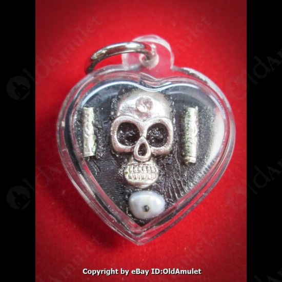 THAI AMULET WAX HAU JAI HEART SILVER SKULL WATERPROOF LP AJAN O 2556