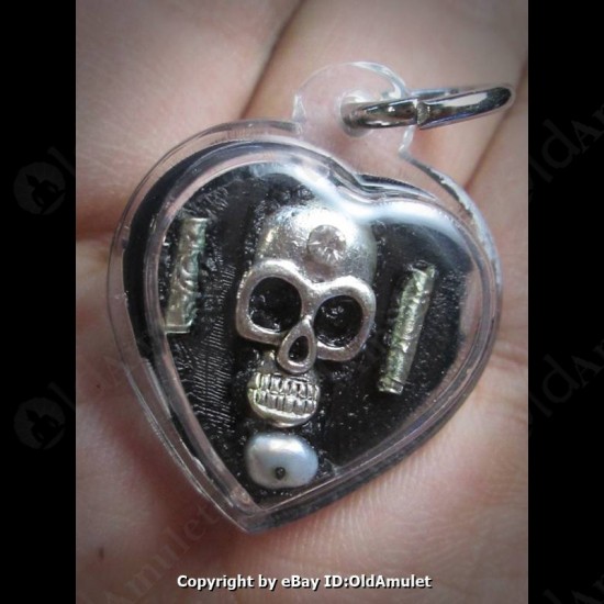 THAI AMULET WAX HAU JAI HEART SILVER SKULL WATERPROOF LP AJAN O 2556