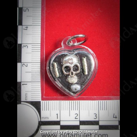 THAI AMULET WAX HAU JAI HEART SILVER SKULL WATERPROOF LP AJAN O 2556