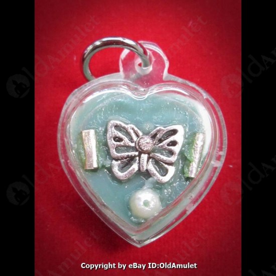 THAI AMULET WAX HAU JAI HEART SILVER BUTTERFLY WATERPROOF LP AJAN O 2556