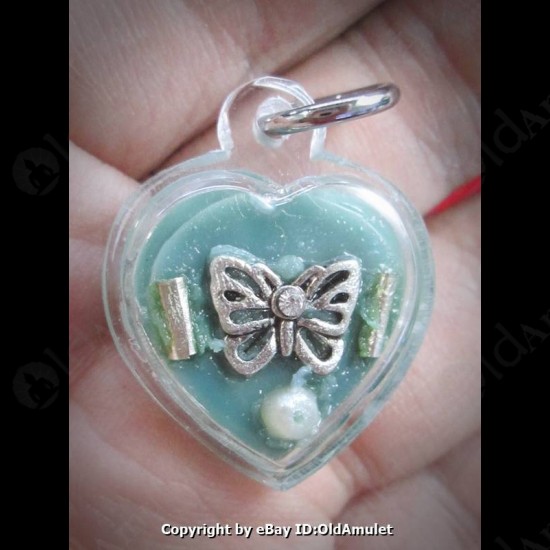 THAI AMULET WAX HAU JAI HEART SILVER BUTTERFLY WATERPROOF LP AJAN O 2556