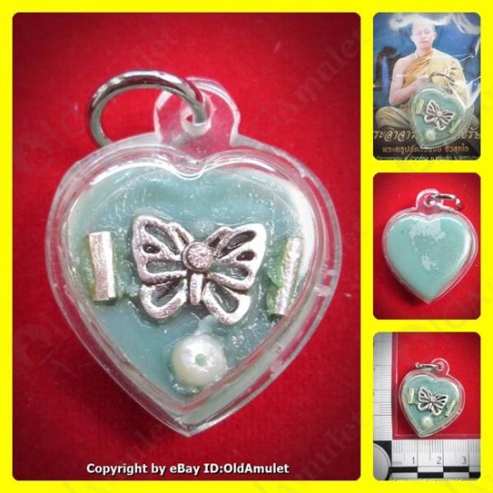 THAI AMULET WAX HAU JAI HEART SILVER BUTTERFLY WATERPROOF LP AJAN O 2556