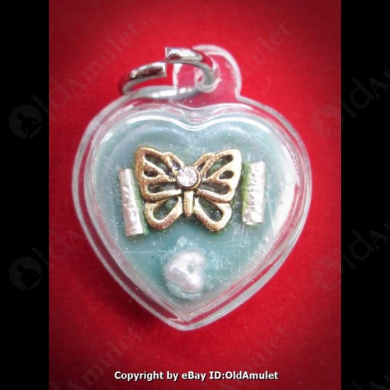 THAI AMULET WAX HAU JAI HEART GOLD BUTTERFLY WATERPROOF LP AJAN O 2556