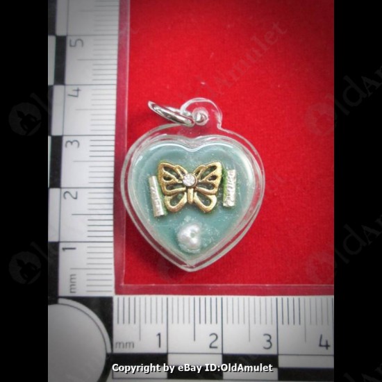 THAI AMULET WAX HAU JAI HEART GOLD BUTTERFLY WATERPROOF LP AJAN O 2556