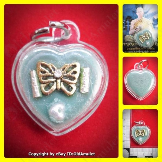 THAI AMULET WAX HAU JAI HEART GOLD BUTTERFLY WATERPROOF LP AJAN O 2556