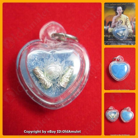 THAI AMULET HAU JAI MINI HEART LOVE ATTRACTION BLUE WAXY AJAN O 2556