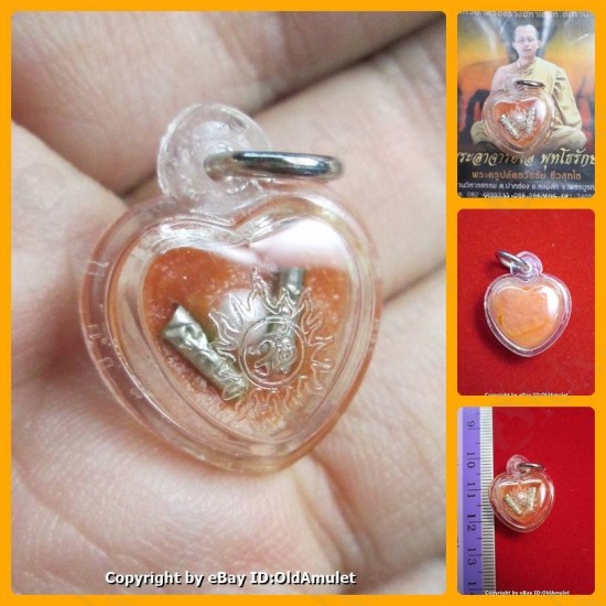 THAI AMULET HAU JAI MINI HEART LOVE ATTRACTION ORANGE WAXY AJAN O 2556