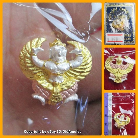 THAI AMULET GARUDA KRUT KING OF BIRD 3 COLOR PLATED SMALL LP KEY 2556