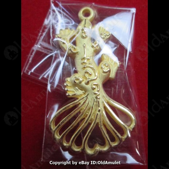 THAI AMULET JING JOK GECKOS 9TAIL LUCKY GOLD COLOR LP KEY 2556