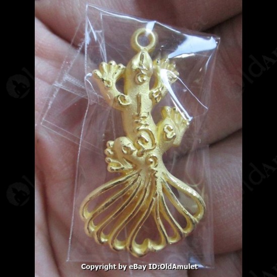 THAI AMULET JING JOK GECKOS 9TAIL LUCKY GOLD COLOR LP KEY 2556