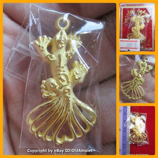 THAI AMULET JING JOK GECKOS 9TAIL LUCKY GOLD COLOR LP KEY 2556