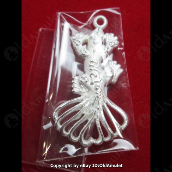 THAI AMULET JING JOK GECKOS 9TAIL LUCKY SILVER COLOR LP KEY 2556