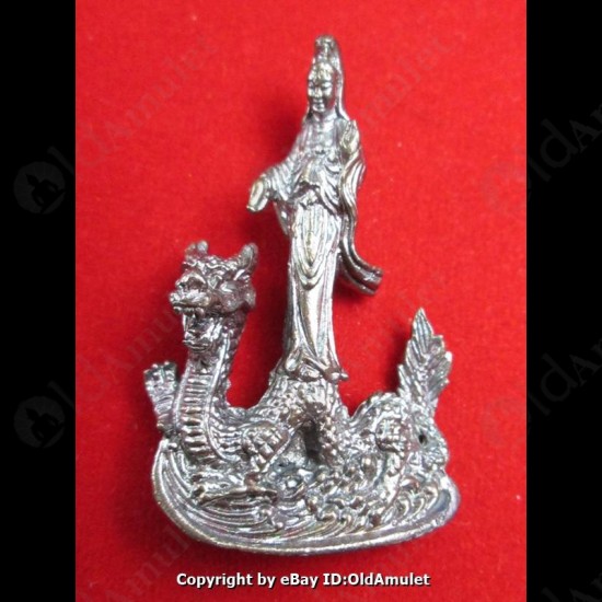 THAI AMULET GUAN YIN GOD OF LOVE RIDE DRAGON BRONZE COLOR LP KEY 2556