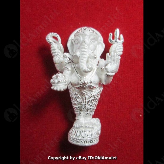 Thai Amulet Standup Ganesha Good Life Success Silver Large Lp Key BE.2556