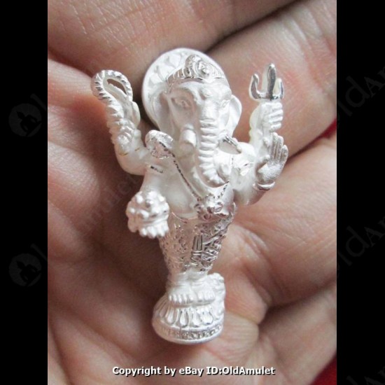 Thai Amulet Standup Ganesha Good Life Success Silver Large Lp Key BE.2556