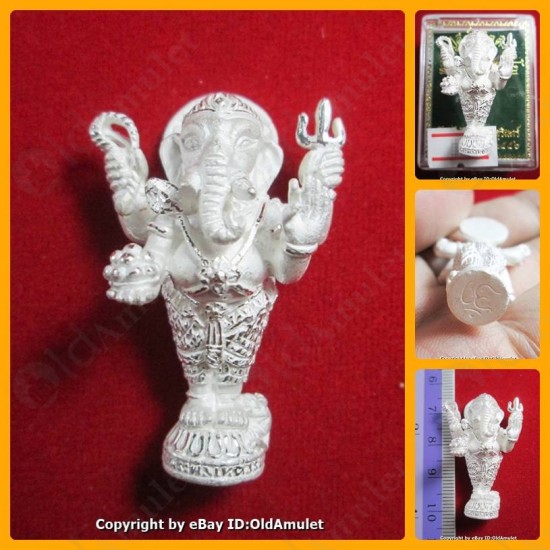 Thai Amulet Standup Ganesha Good Life Success Silver Large Lp Key BE.2556