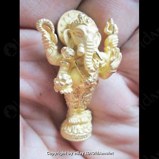 Thai Amulet Standing Ganesha Good Life Success Gold Large Lp Key Be.2556