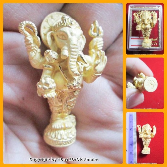 Thai Amulet Standing Ganesha Good Life Success Gold Large Lp Key Be.2556